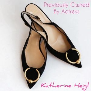 BRUNO MAGLI Suede Slingback Black Kitten Heels